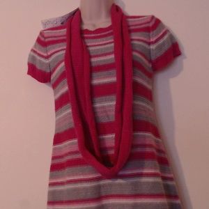 NEW Soft Hot Pink Striped Tunic Sweater & Scarf